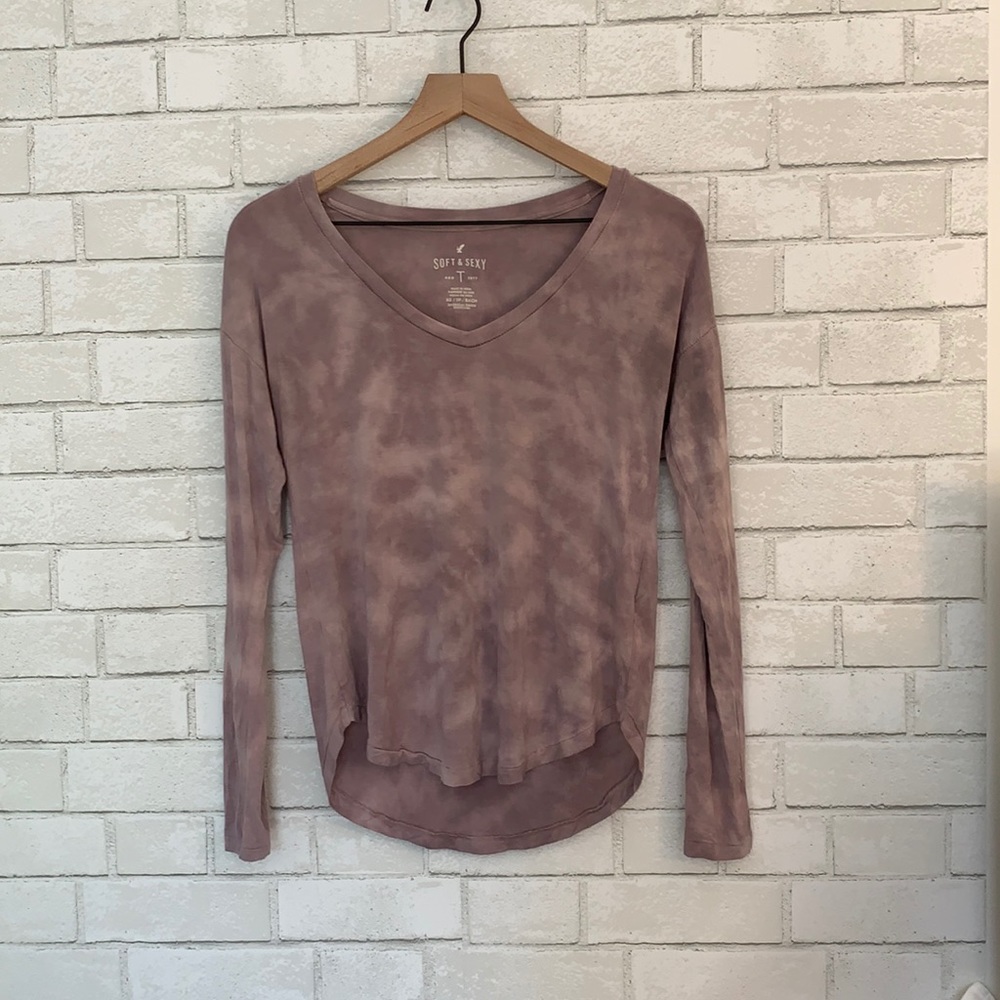 Purple American Eagle outfitters soft and sexy long sleeve V-neck Hilow top XS